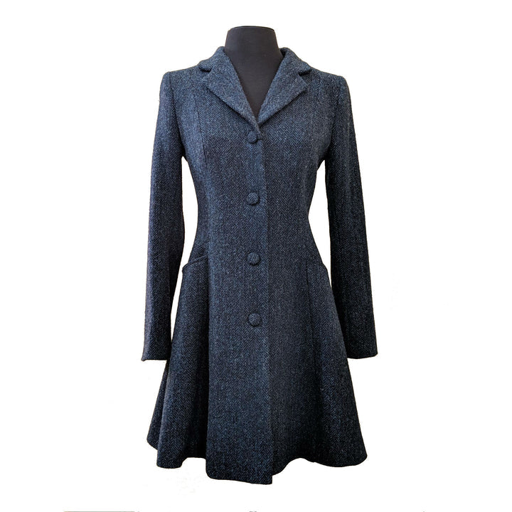 Zoe Harris Tweed Swing Coat - Navy Herringbone