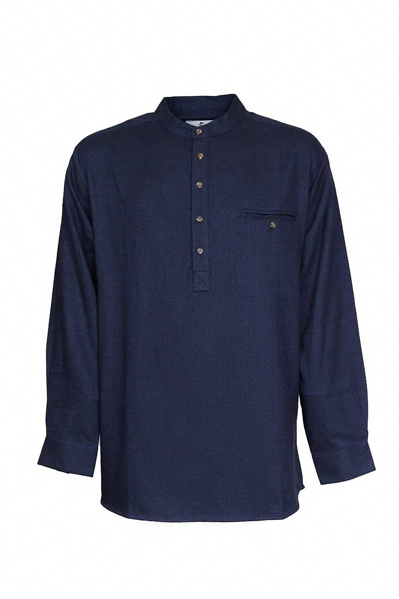 Traditional Flannel Grandfather Shirt - Navy