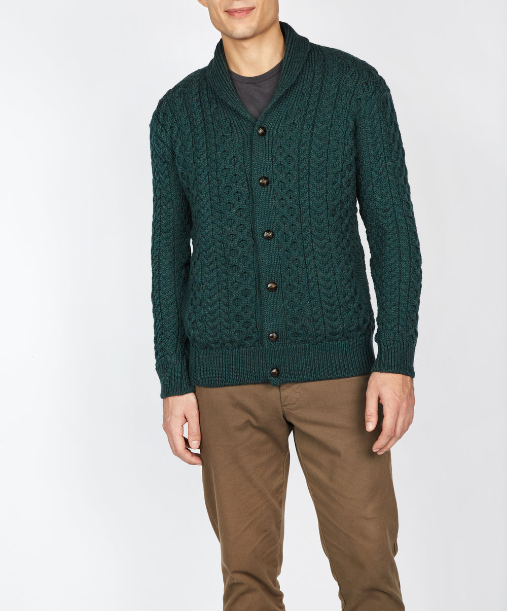 Woodford Shawl Collar Aran Cardigan - Evergreen