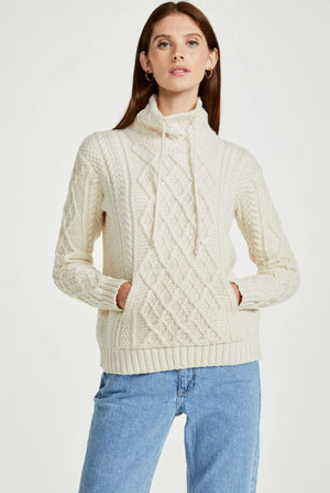 Enniscoe Drawstring Aran Sweater - Cream