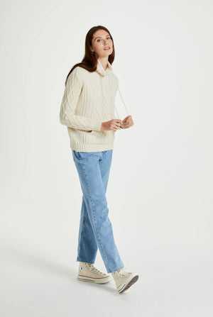Enniscoe Drawstring Aran Sweater - Cream