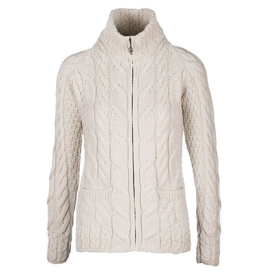 Super-soft Merino Wool Collared Zip Cardigan - Natural