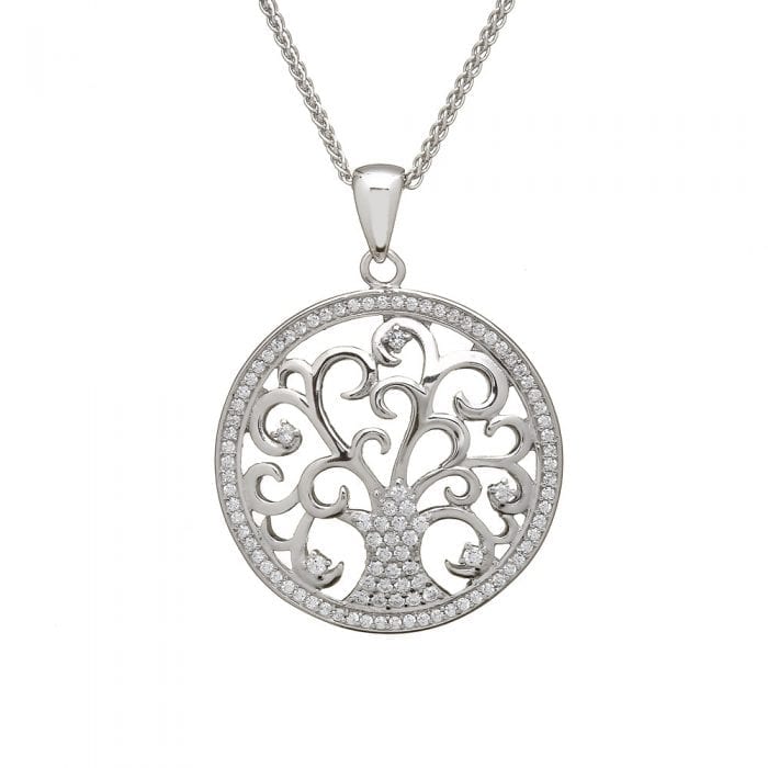 Tree Of Life Silver Pendant With Cubic Zirconia