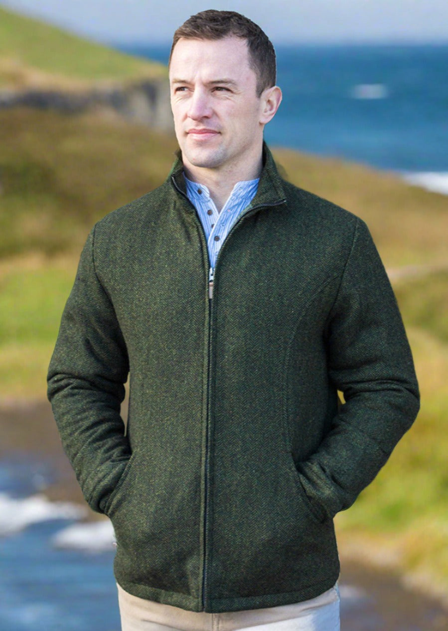 Donegal Wool Tweed Jacket - Olive Herringbone
