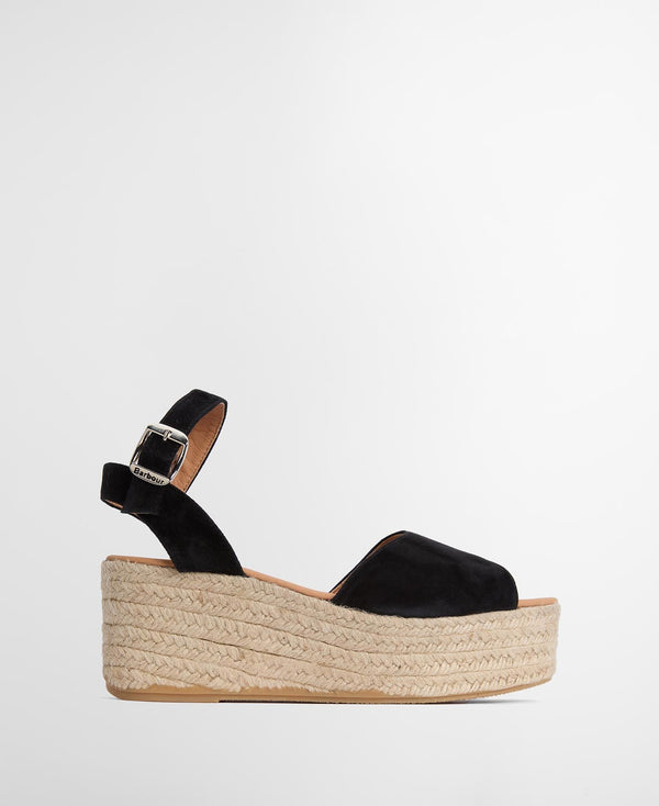 Barbour Aspen Espadille Wedge - Black Suede FINAL SALE