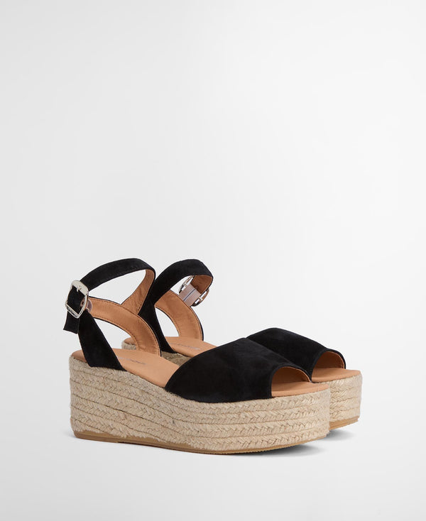Barbour Aspen Espadille Wedge - Black Suede FINAL SALE
