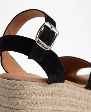 Barbour Aspen Espadille Wedge - Black Suede FINAL SALE