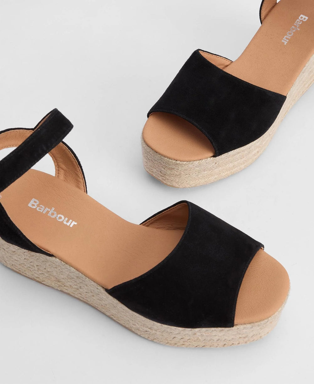 Barbour Aspen Espadille Wedge - Black Suede FINAL SALE
