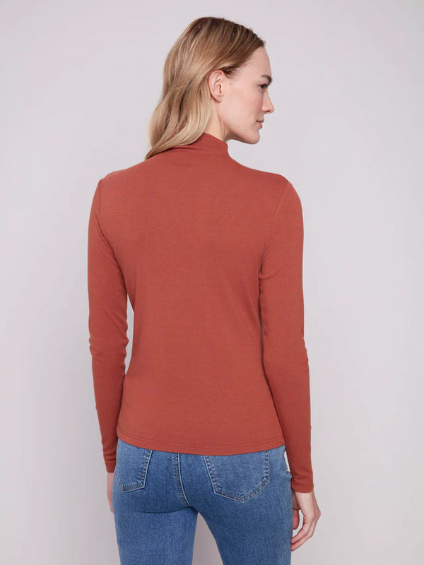 Long Sleeve Mock Neck Fine Rib Top