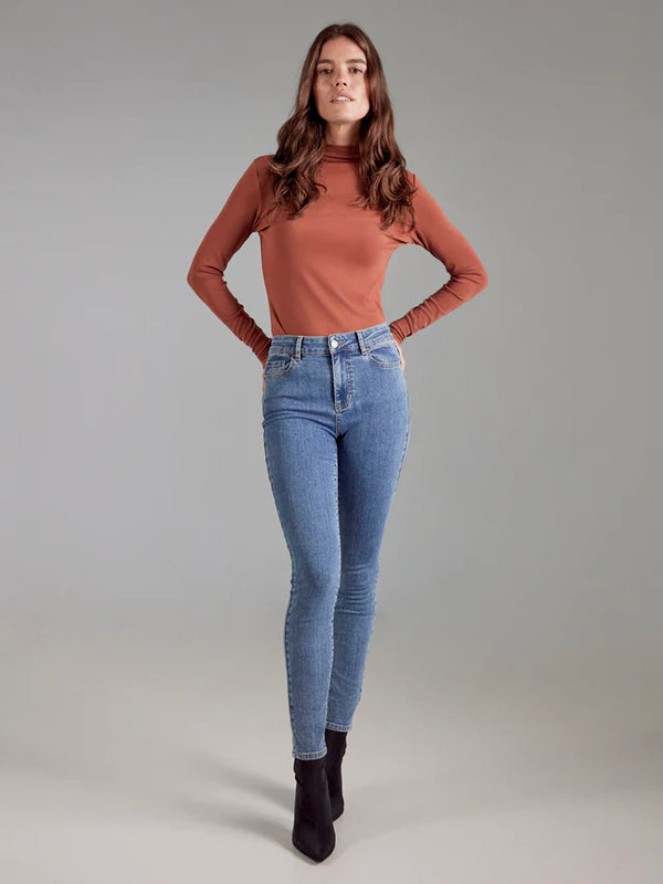 Long Sleeve Mock Neck Fine Rib Top