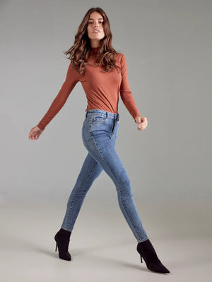 Long Sleeve Mock Neck Fine Rib Top