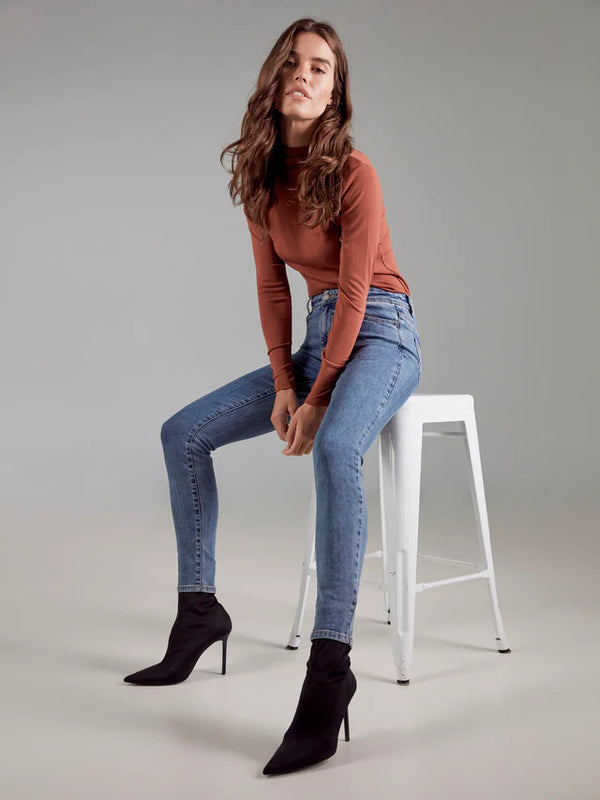 Long Sleeve Mock Neck Fine Rib Top