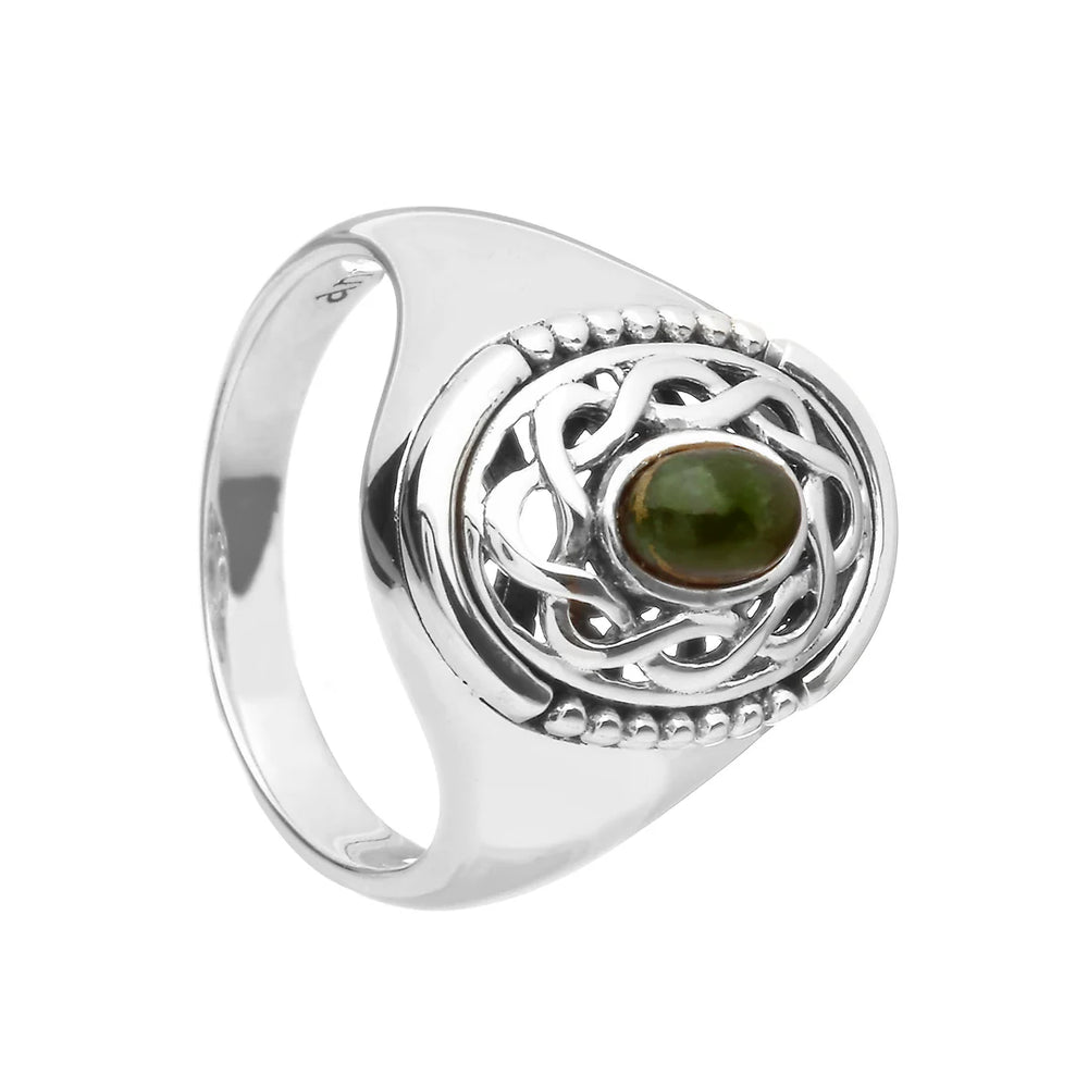 Sterling Silver Connemara Marble Celtic Signet Ring