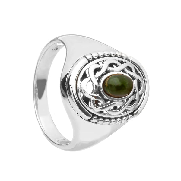 Sterling Silver Connemara Marble Celtic Signet Ring