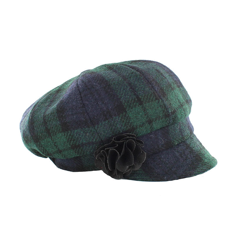 Ladies Tweed Newsboy Hat - Black Watch Tartan