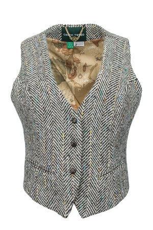 Ladies Tweed Waistcoat - Black & White Herringbone
