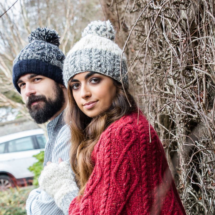 Uneven Wool Bobble Hat - Grey