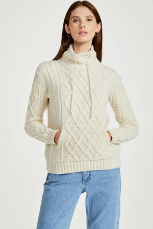 Enniscoe Drawstring Aran Sweater - Cream