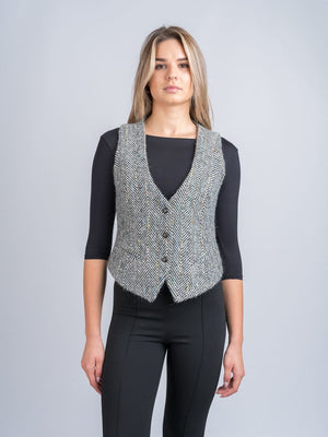 Ladies Tweed Waistcoat - Black & White Herringbone