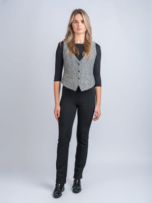 Ladies Tweed Waistcoat - Black & White Herringbone