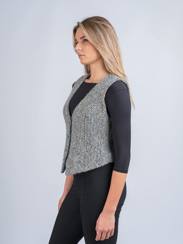 Ladies Tweed Waistcoat - Black & White Herringbone