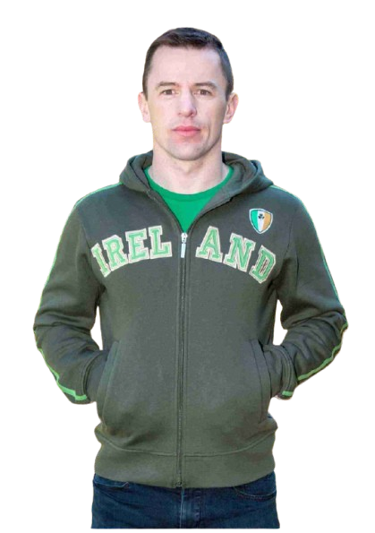 Retro Irish Hooded Zip Sweatshirt - Bottle Green