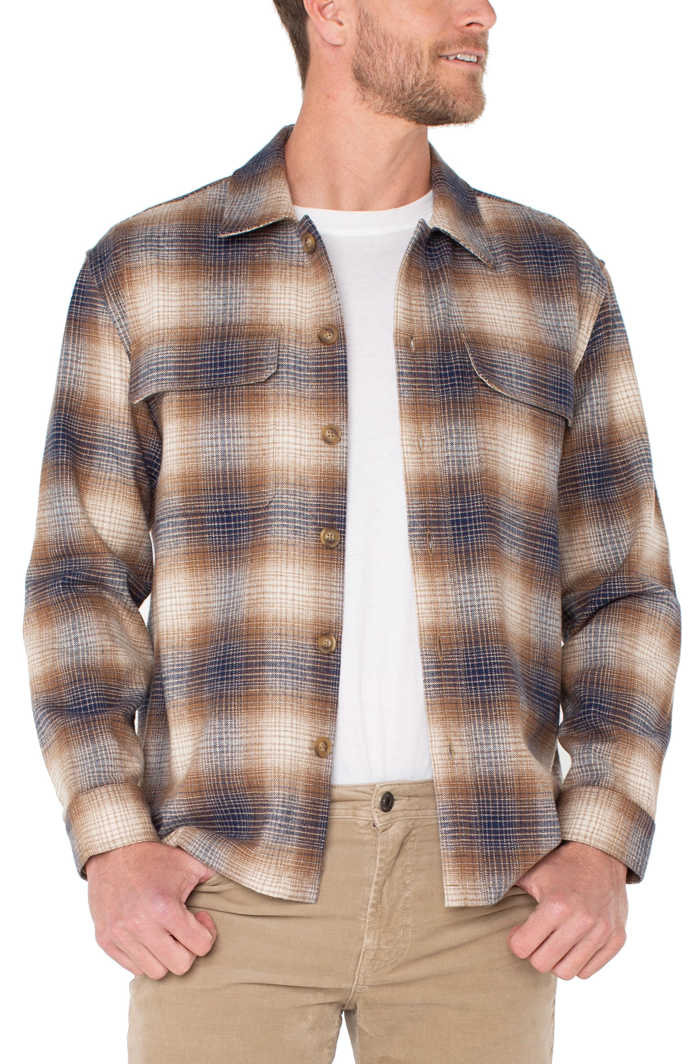 Men's Flap Pocket Over Shirt - Chestnut Ivory Midnight