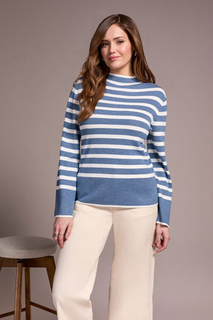 Long Sleeve Mock Neck Striped Sweater