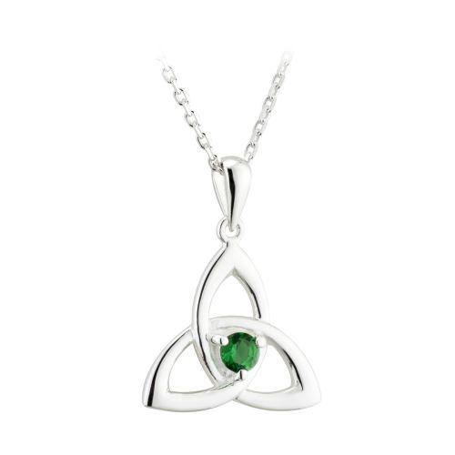 S46130 Trinity Knot with Green Crystal Pendant