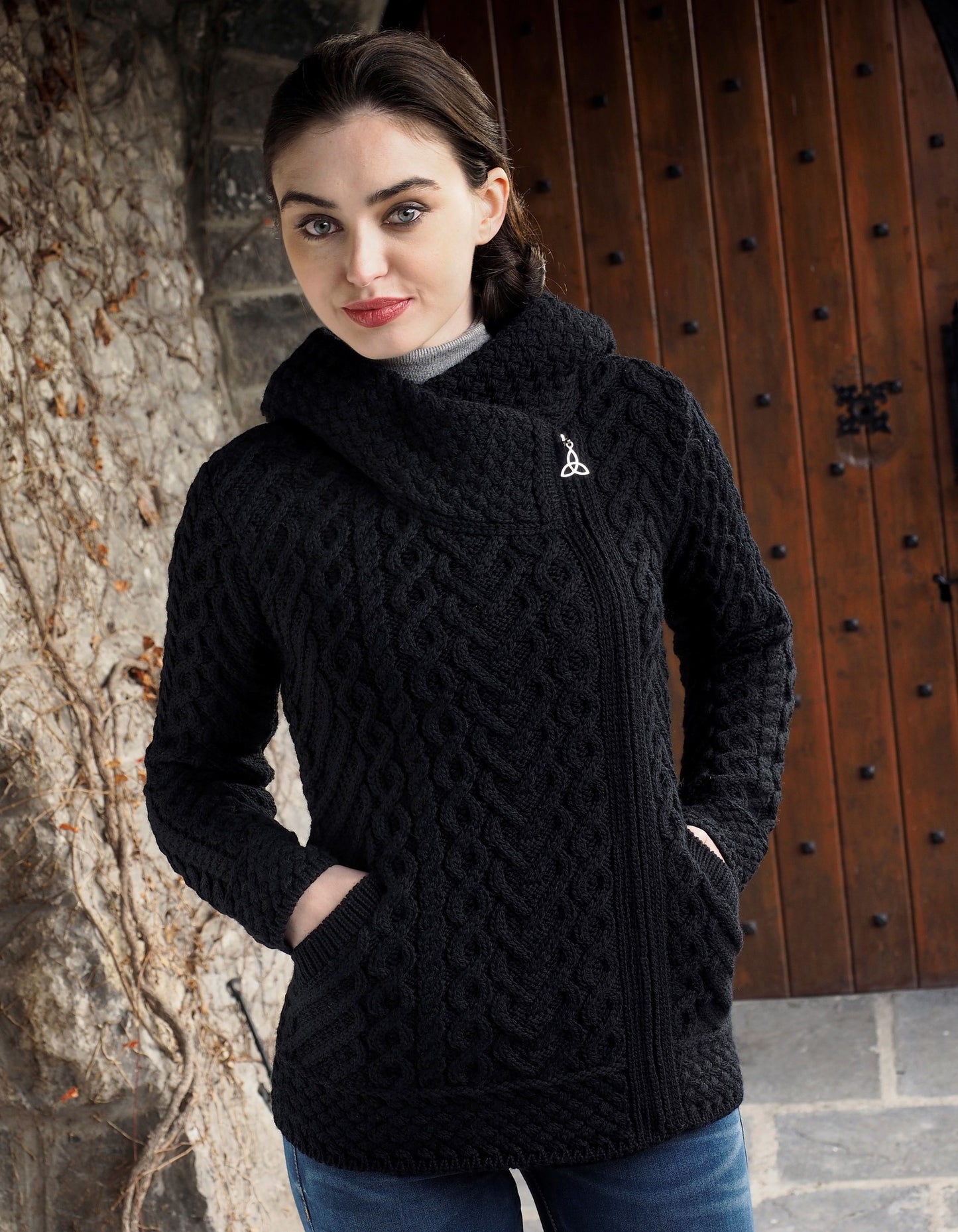 Kilkenny Side Zip Cardigan with Hood - Black