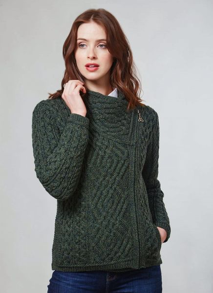 Wool sweater jacket - cable knit side zip jacket