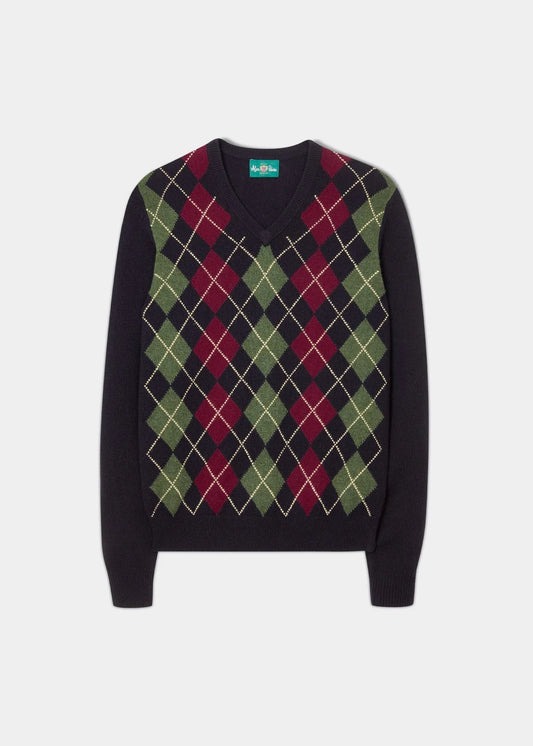 Kilmory Lambswool Argyle Front V-Neck Sweater