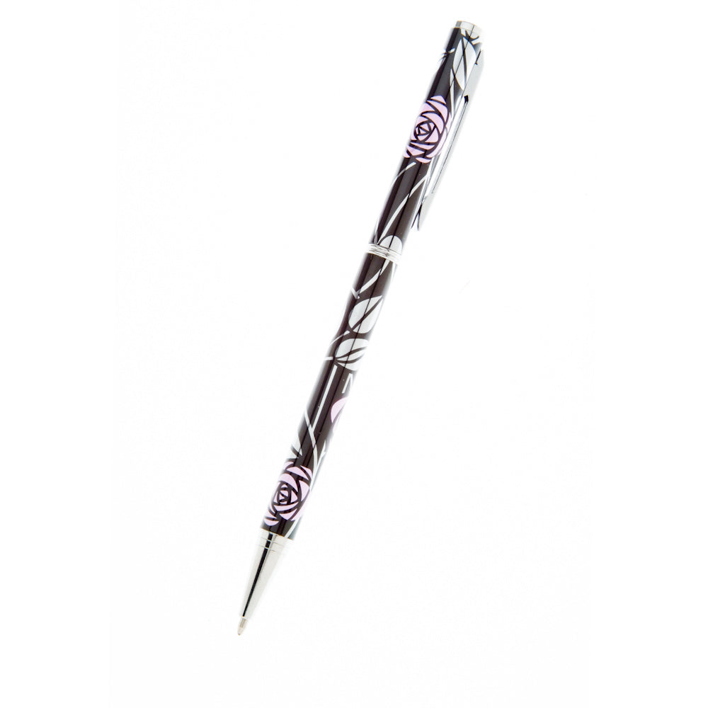 Rennie Mackintosh Pink Rose w/ Black Slim Ballpoint Pen