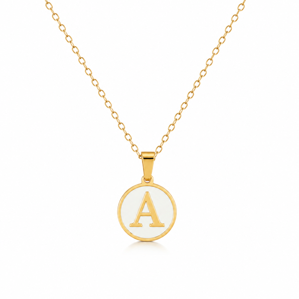 Mother of Pearl Initial Necklace - A