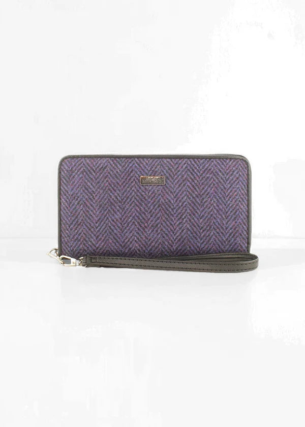 Mucros Tweed Wallet - Purple Herringbone