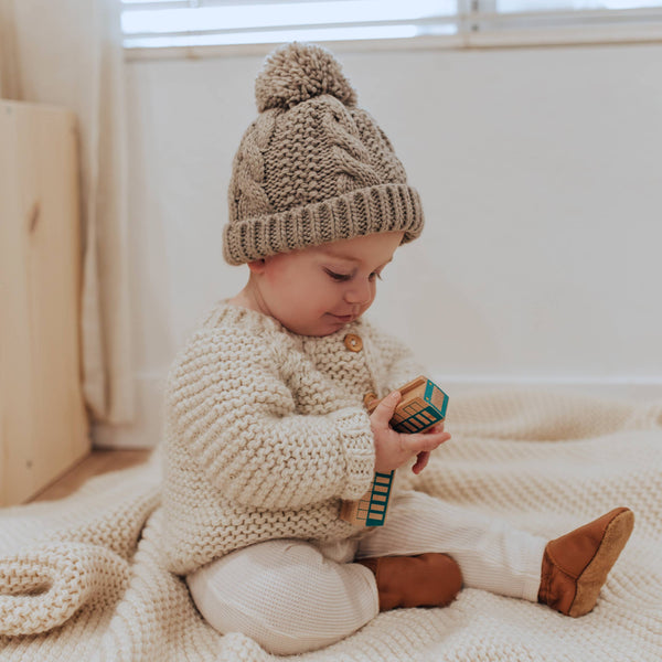 Cable Beanie Hat Baby & Kids - Pebble