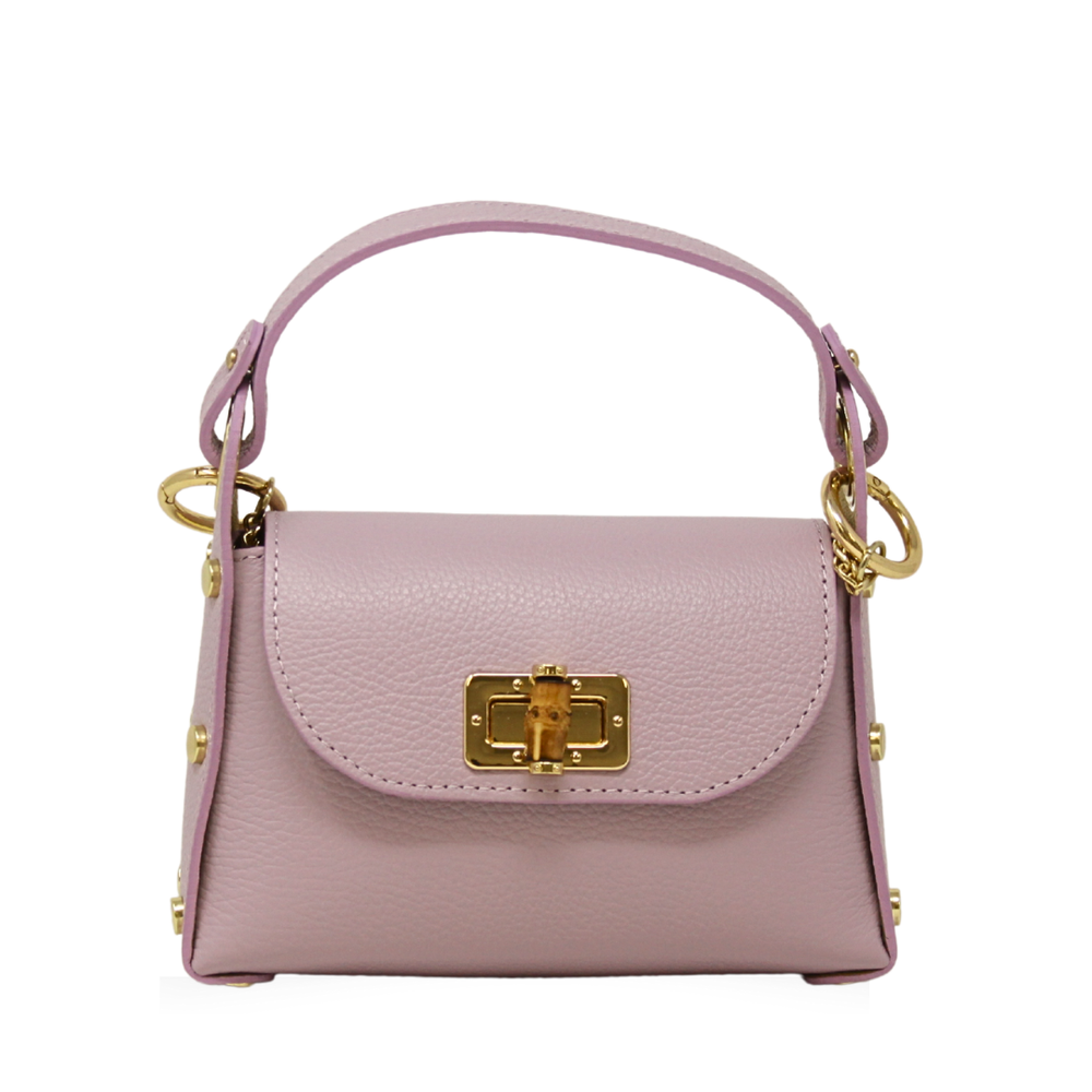 GF1075 GENUINE ITALIAN LEATHER  BAMBOO CLASP, CROSSBODY BAG: LILAC