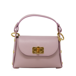 GF1075 GENUINE ITALIAN LEATHER  BAMBOO CLASP, CROSSBODY BAG: LILAC