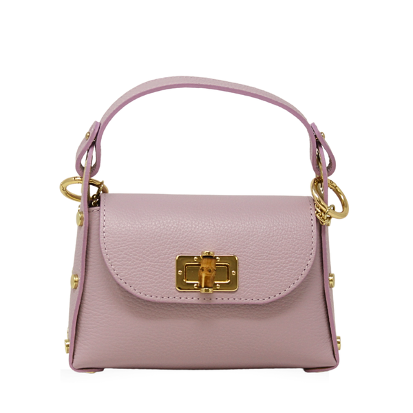 GF1075 GENUINE ITALIAN LEATHER  BAMBOO CLASP, CROSSBODY BAG: LILAC