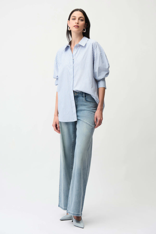 Tencel Stripe Print Boxy Blouse