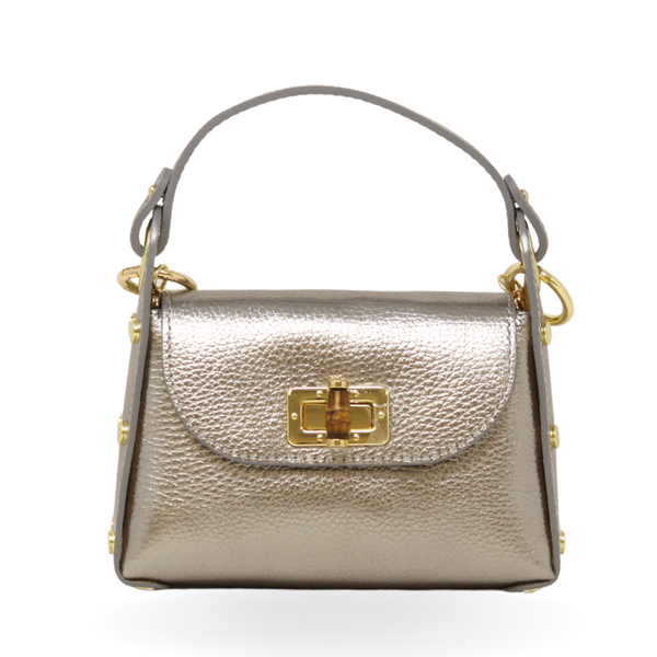 GF1075 GENUINE ITALIAN LEATHER  BAMBOO CLASP, CROSSBODY BAG: LILAC