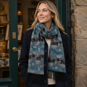 Scarf with Comical Cats Motif - 3 Blue