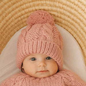 Cable Beanie Hat Baby & Kids - Rosy Pink