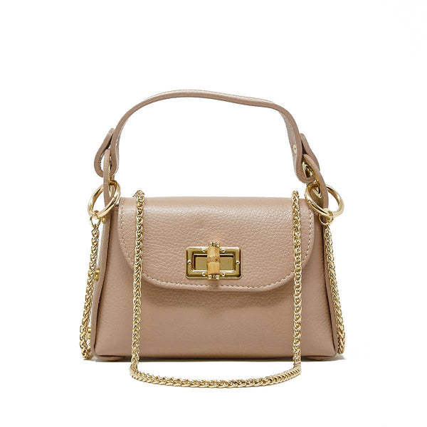 GF1075 GENUINE ITALIAN LEATHER  BAMBOO CLASP, CROSSBODY BAG: LILAC