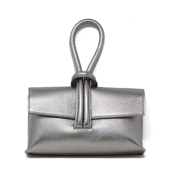 GF0467 GENUINE ITALIAN LEATHER  WRISTLET BAG: SILVER