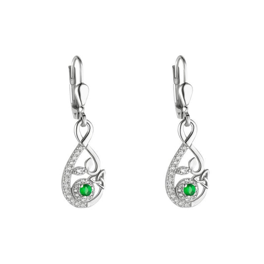Sterling Silver Green Crystal Trinity Tree Drop Earrings