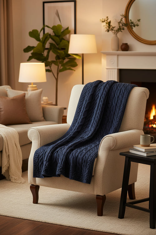 Cable throw on a chair in a living room 