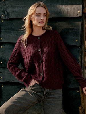 Organic Cashmere Cable Knit Cardigan With Fringes
