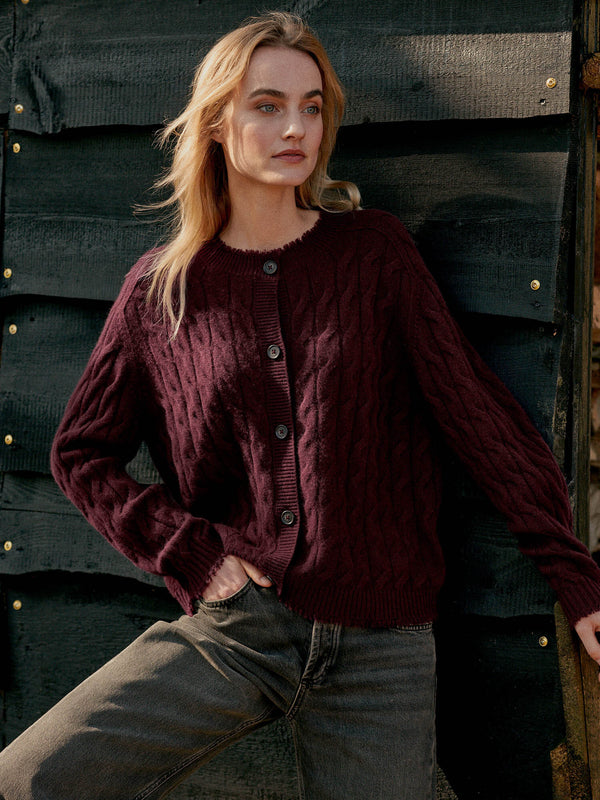 Organic Cashmere Cable Knit Cardigan With Fringes