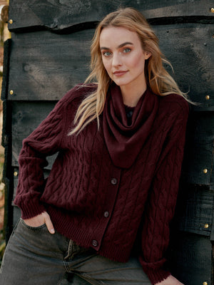 Organic Cashmere Cable Knit Cardigan With Fringes